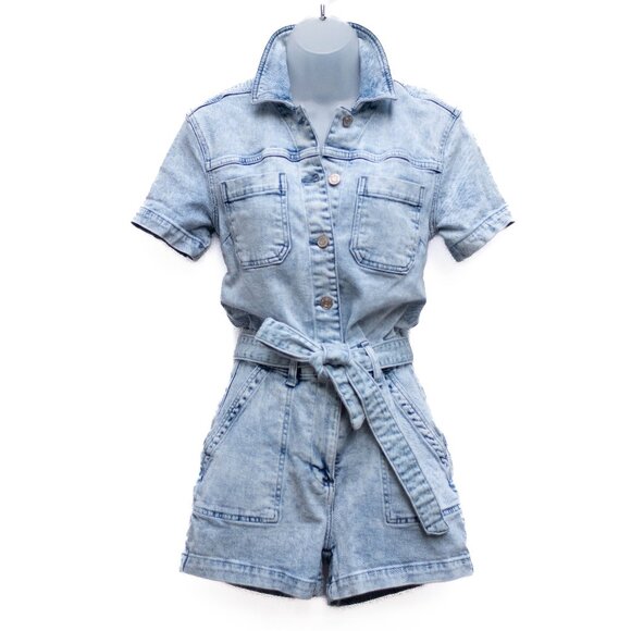 GAP Pants - GAP Denim Romper Women’s Size 2 Y2K Acid Wash Jean One-Piece Shorts Belted